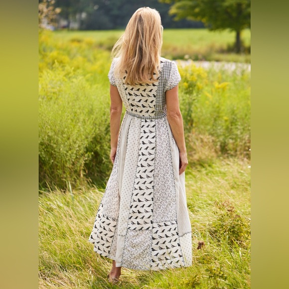 APRIL CORNELL Dress M Filagree Patchwork Dress Midi Bird Floral Cottagecore NWT - Picture 2 of 11